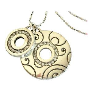Brighton Layered Scroll Double Disc Necklace Crystal Pendants 2233
